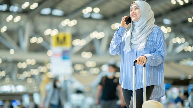 Tourists at an airport.