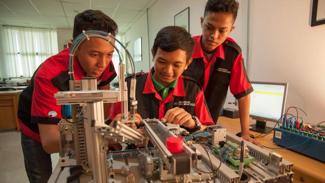 Students working on a project.